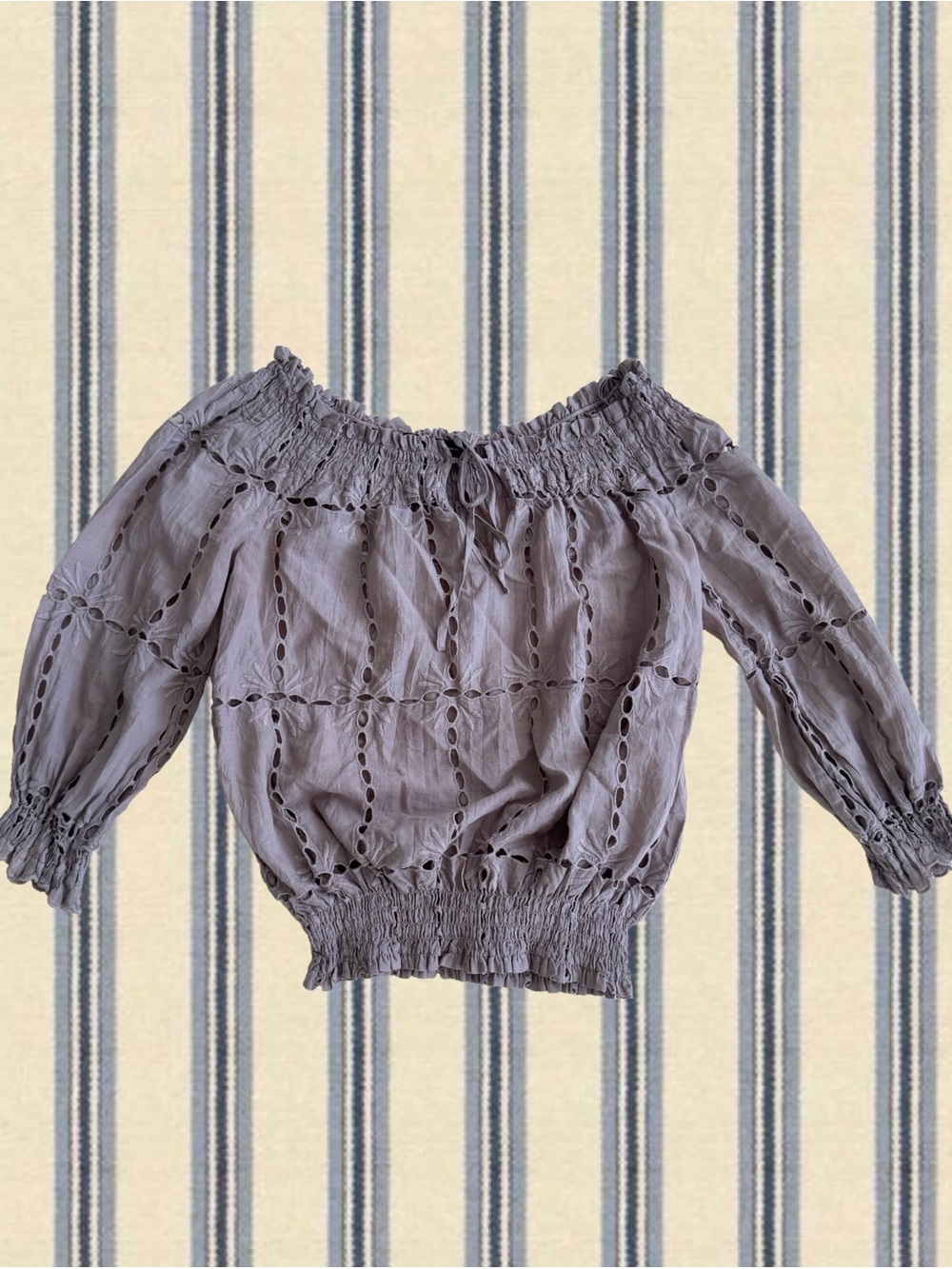 INC International Concepts Lavender Smocked Off-Shoulder Eyelet Blouse